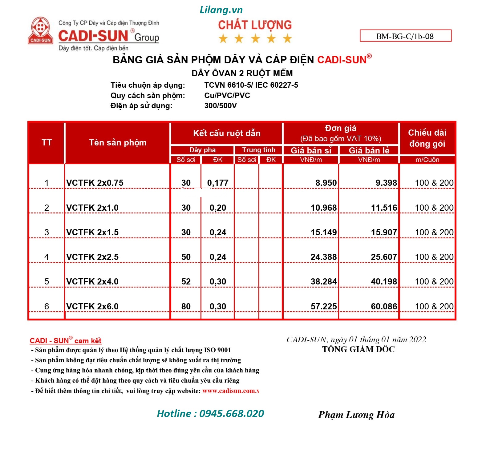 Bang Gia Day Ovan Mem Cadisun 2023